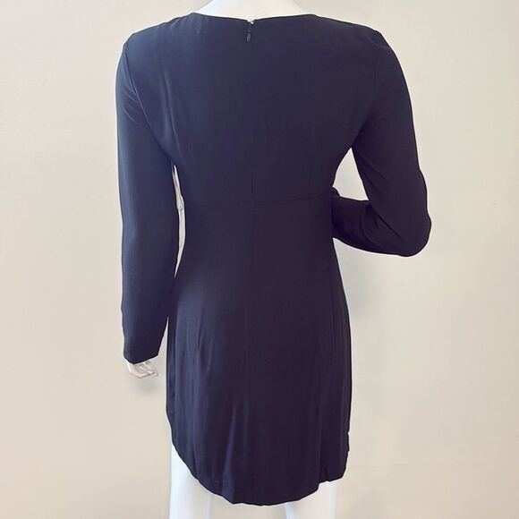 STAUD Lido Long Sleeve Crepe Mini Dress w Bow Cutout Details in Black & Opal - Picture 5 of 9
